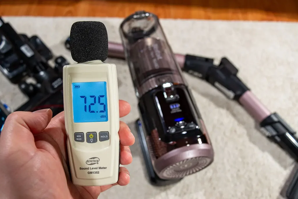 Pomiar głośności miernikiem – tryb Auto 72,5 dBA, Tefal X-Force Flex 16.60